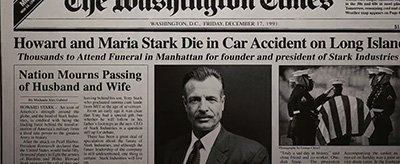 Tony Stark's parents died in a car crash in 1991