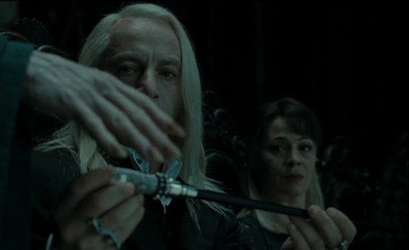 Voldemort takes Lucius Malfoy's wand